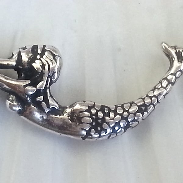 1 pc.- Two Sided Mermaid Connector Pendant Charm - Sterling Silver Over Genuine Bronze , Made in the USA -35x13mm not including loop