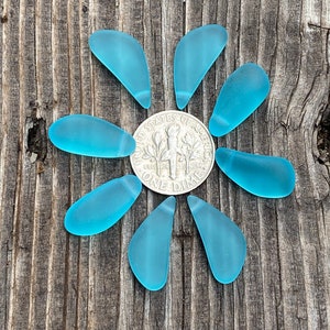 Cultured Sea Glass, Seaglass - 4 Pairs Randomly Selected Small Turquoise Bay Aqua Freeform Teardrop Nugget Pendants -  Side Tip Drilled