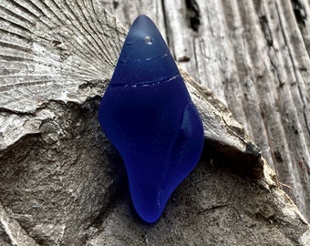 Large Royal Blue (Cobalt) Frosted Cultured Sea Glass Beach Glass Seaglass Pendant Conch Seashells - 39x20mm- Tip Drilled - 1 Pc.