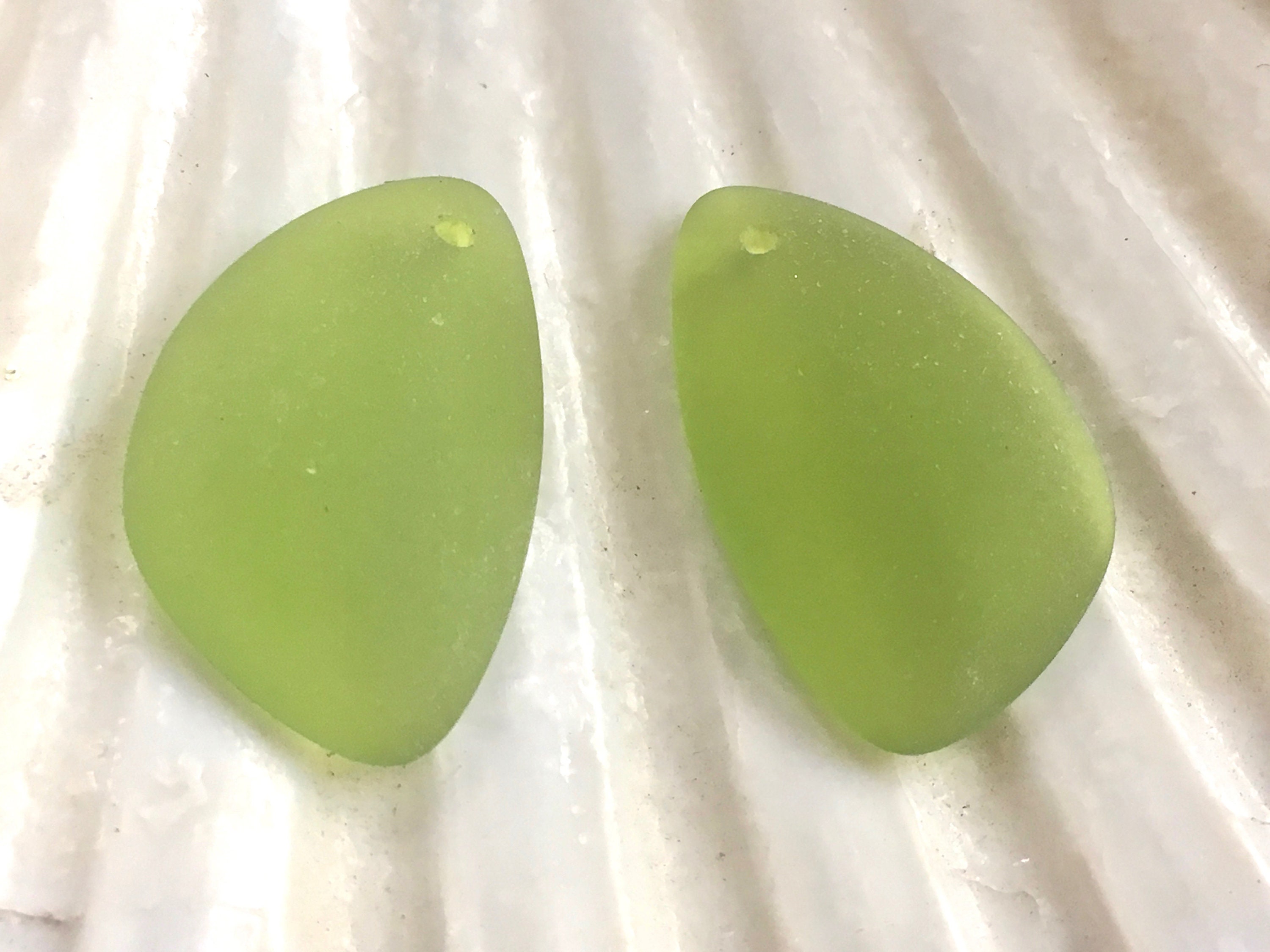 Sea Glass Beads Frosted Look Lime Green Eclipse Top Drilled Etsy UK