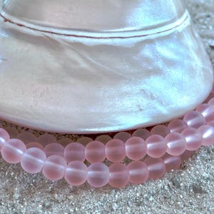 6mm Round Sea Glass Beads - Frosted Blossom Pink - Center Drilled Cultured Sea Glass Beads- 1 strand of approx. 32 beads