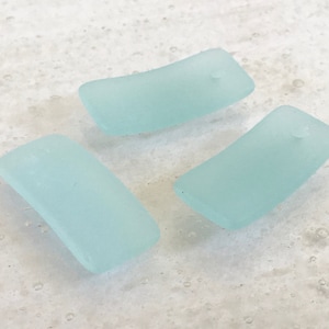 Sea Glass, Seaglass (Recycled Glass) Frosted Opaque Aqua Sea Foam Bottle Curved Small Rectangle Pendants 22x11mm  - 2pcs