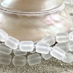 1 Strand (17 beads) 8x10mm Frosted Clear Crystal - Matte Finished Small Barrel Nuggets Center Drilled Sea Glass Beach Glass Beads