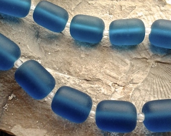 1 Strand (13 beads) 13x10mm Teal - Matte Finished Large Barrel Nuggets Center Drilled Sea Glass Beach Glass Beads