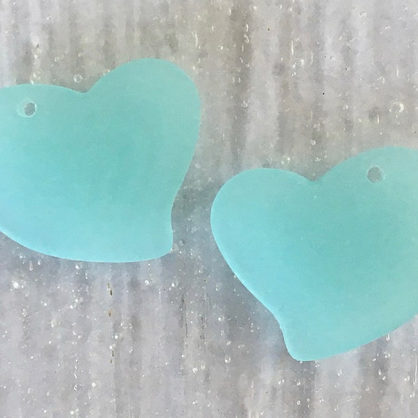 1 Pc. - 30mm (1 1/4") Large Cultured Sea Glass (Seaglass) Beach Glass Opaque Sea Foam Flat Heart Pendant Beads With 2mm Top Drilled Hole