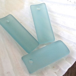Sea Glass Beach Glass Beads -  Frosted Opaque Aqua Sea Foam Bottle Curved Long Rectangle Seaglass Pendants -  35x14mm  - 2pcs