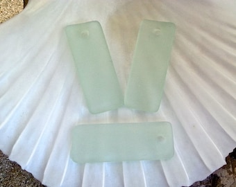 Sea Glass Beach Glass Beads -  Frosted Sea Foam Bottle Curved Long Rectangle Cultured Seaglass Pendants - 35x14mm  - 2pcs