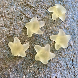 Frosted Lemon Yellow Sea Glass Starfish Beads: 20mm Pendants, Set of 2