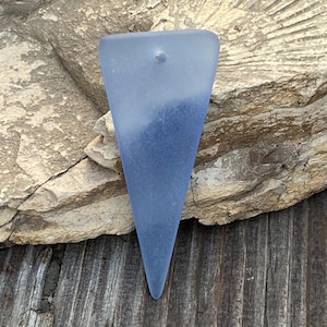 1 Pc. - Cultured Sea Glass (Seaglass) Beach Glass Beads -  Frosted Light Sapphire Blue Large Triangle Shield Pendants - 48mmx21mm