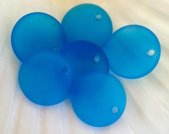 Perles de verre de mer-givré Pacifique bleu foncé Aqua mini concave pièce de culture mer verre pendentif perles-Top percé-18mm-2pcs