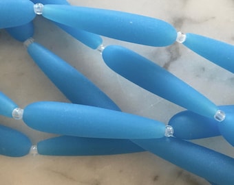Opak Blaue Opal Meerglas Tropfen Perlen: 38 x 8 mm Strang