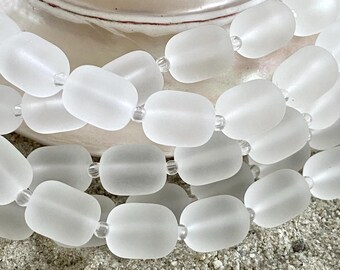 Perle di vetro marino cristallino satinato: pepite a barilotto trasparenti opache, 13 x 10 mm (13 perle/filo)