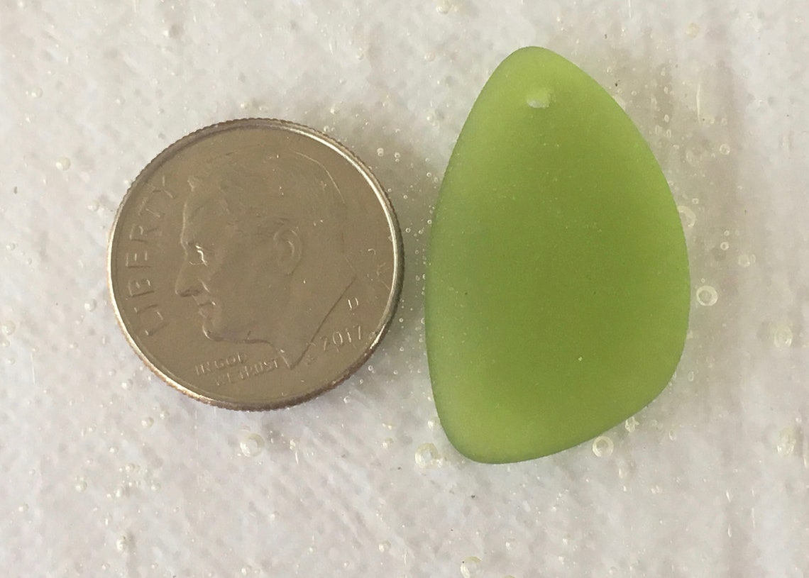 Sea Glass Beads Frosted Look Lime Green Eclipse Top Drilled Etsy UK