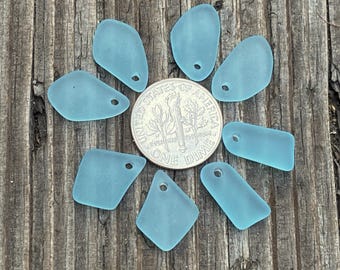 Cultured Sea Glass Beads - 4 Prs. Randomly Selected Small Mini Turquoise Bay Top Drilled Freeform Flat Pendants