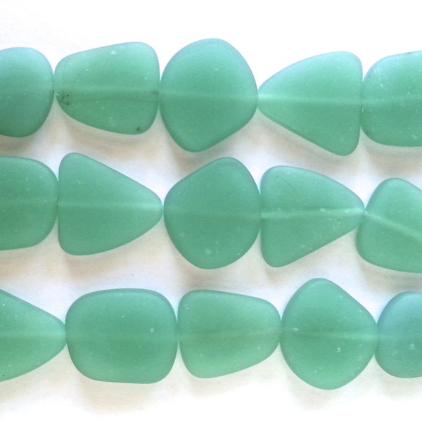 Opaque Minty Sea Foam Green Freeform Flat Sea Glass Beach Glass Beads Length Drilled With Sizes Ranging from 18-22mm  - 1 strand of 5 beads