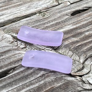 Cultured Sea Glass, Beach Glass, Seaglass Beads - Top Drilled Frosted Periwinkle Bottle Curved Small Rectangle Pendants 22x11mm  - 2pcs