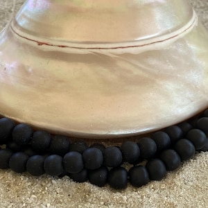 Sea Glass (Beach Glass) Beads -  Frosted Black -  6mm Round Center Drilled Cultured Sea Glass Beads - 1 strand of approx. 32 beads