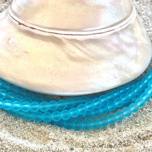 Sea Glass Beads -  Frosted Turquoise Bay 4mm Round Center Drilled Cultured Sea Glass Beads - 1 strand of approx. 46 beads