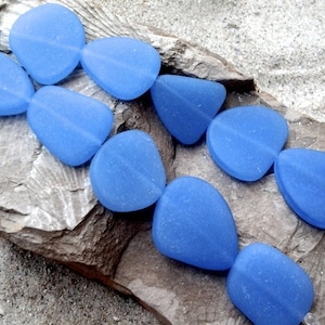 Opaque Sky Blue Freeform Flat Cultured Sea Glass Beach Glass Beads Length Drilled With Sizes Ranging from 21x25mm - 1 strand of 5 beads