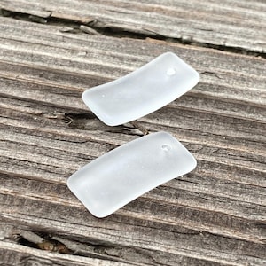 Sea Glass, Seaglass (Recycled Glass) Frosted Matte Clear Bottle Curved Small Top Drilled Beach Glass Rectangle Pendants - 22x11mm  -  2 pcs