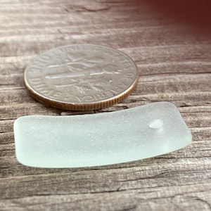 Sea Glass, Seaglass  Beach Glass (Recycled Glass) Frosted Sea Foam (Coke Bottle Green) Bottle Curved Small Rectangle Pendants 22x11mm - 2pcs