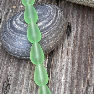 Sea Glass Beach Glass Beads - 16x10mm Peridot Green Top To Bottom Drilled Teardrop Cultured Seaglass Earring Beads -  6 beads
