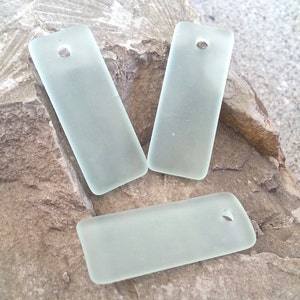 Sea Glass Beach Glass Beads -  Frosted Sea Foam Bottle Curved Long Rectangle Cultured Seaglass Pendants - 35x14mm  - 2pcs