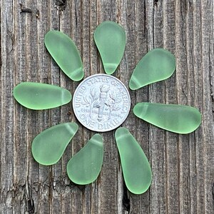 Cultured Sea Glass, Seaglass - 4 Pairs Randomly Selected Small Peridot Green Freeform Teardrop Nugget Pendants -  Side Tip Drilled