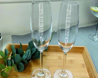 Personalised Set Of Two Wedding Date Champagne Flutes