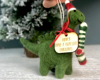 Personalised Felt Dinosaur Christmas Decoration