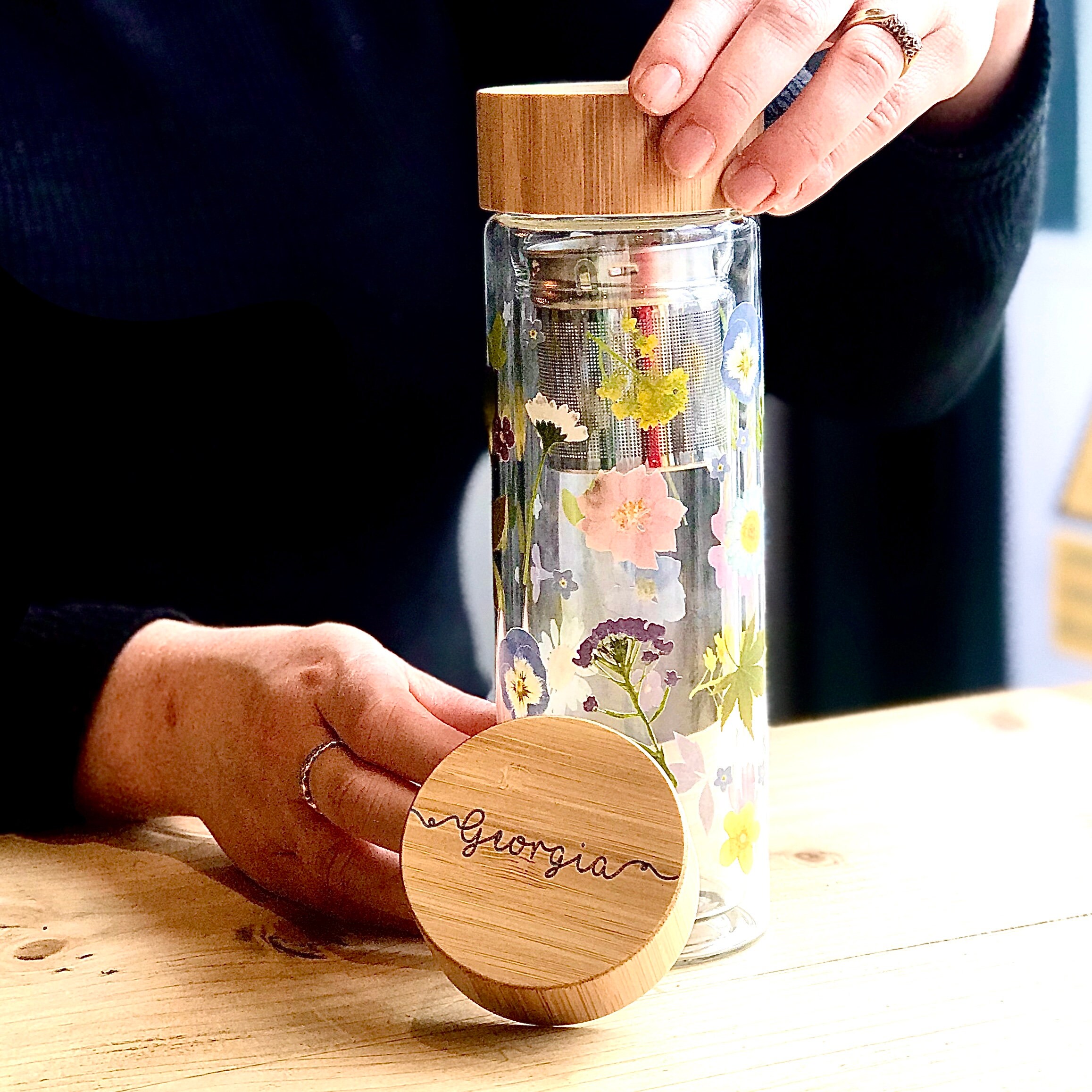 Personalised Wild Flower Water Bottle With Infuser Etsy