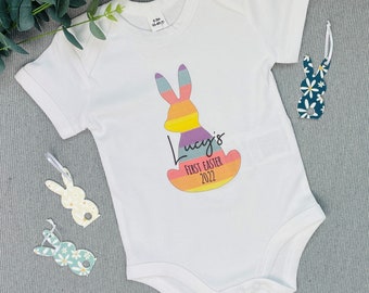 Personalised Stripe Bunny First Easter Baby Vest