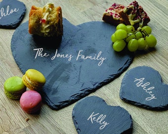 Personalised Family Heart Platter And Coasters