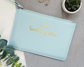 Gepersonaliseerd Iets Blauw Bruiloft Wristlet Pouch