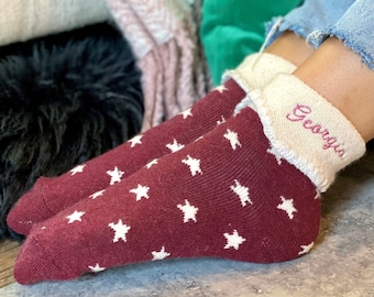 Personalised Christmas Red Star Cosy Socks