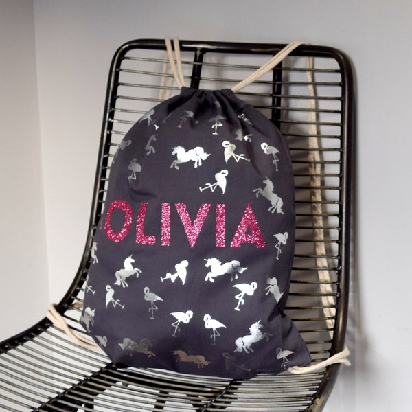 Personalised Unicorn And Flamingo Backpack