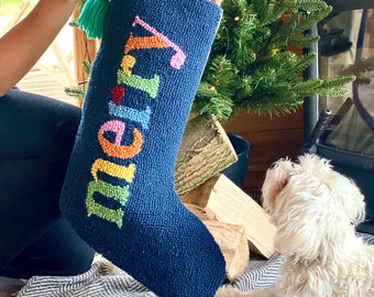 Personalised Multi Coloured Merry Christmas Stocking