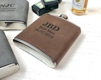 Personalised Leather Effect Groomsman Hip Flask