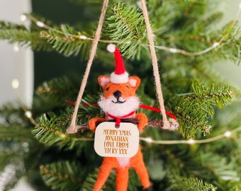 Personalised Swinging Fox Christmas Decoration