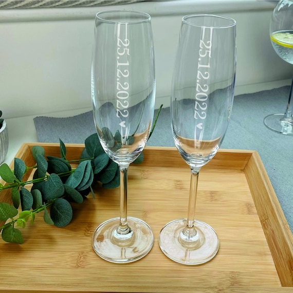 Personalised Set Of Two Wedding Date Champagne Flutes