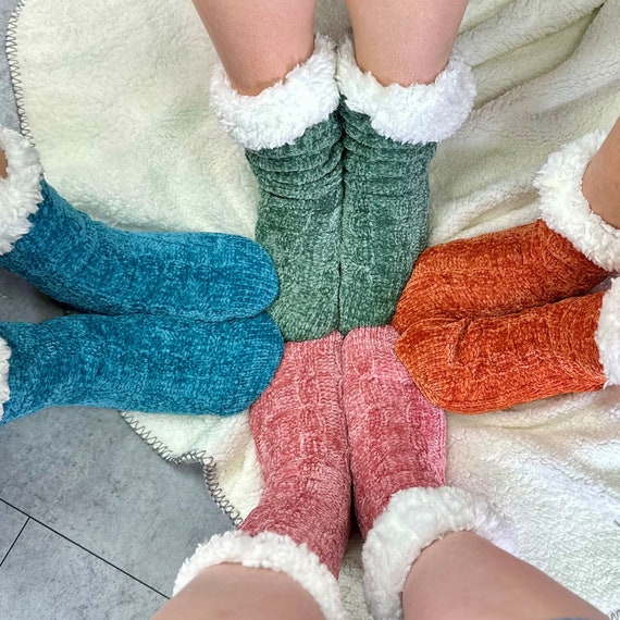 Womens Comfy&Soft Plush Slipper Socks, Fluffy Crew Socks Casual Home  Sleeping Sock, 4 Pairs at Amazon Women's Clothing store