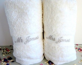 Personalised Set of Two White Wedding Towels