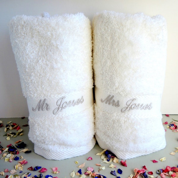 Personalised Set of Two White Wedding Towels