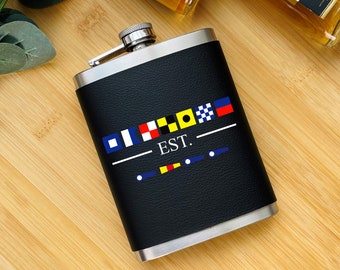 Personalised Maritime Flag Nautical Alphabet Hip Flask