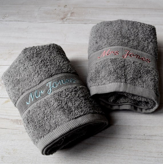 Personalised Pair of Grey Wedding Towels Etsy UK