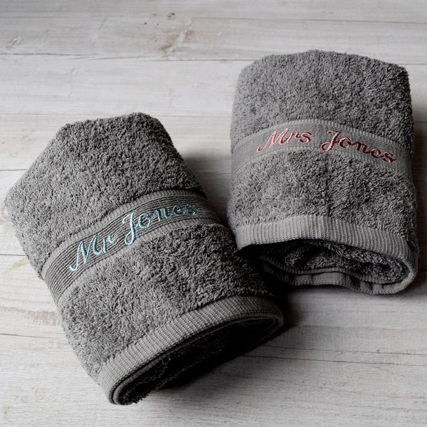 Personalised Pair of Grey Wedding Towels