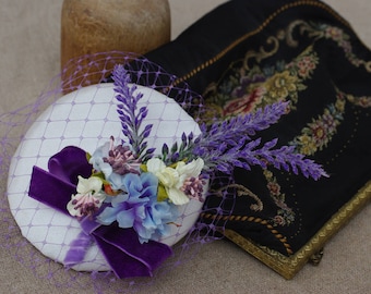 Provence lavender lilac purple bridal headpiece fascinator corsage wedding accessoiries vintage bride bridesmaid plum fifties pastel veil