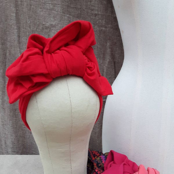 RED Vintage style Turban Headband // fifties forties diva worker red poppy Retro 40s headwrap bespoke customizable diva by Jazzafine