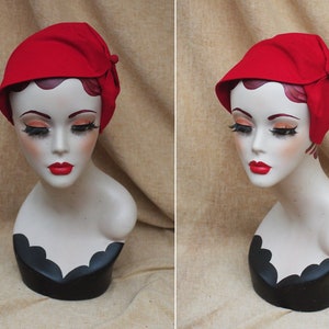 CHERRY RED Half Hat pure linen Summer // Headpiece Vintage 30s 20s Art Deco // elegant Diva Look // Headband Fascinator roaring accessories