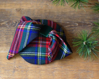Tartan fascinator. Pillbox with Bow. Orig. scottish Wool. Vintage Velvet. green red navy. Plaid checked Headpiece xmas gift accessoires